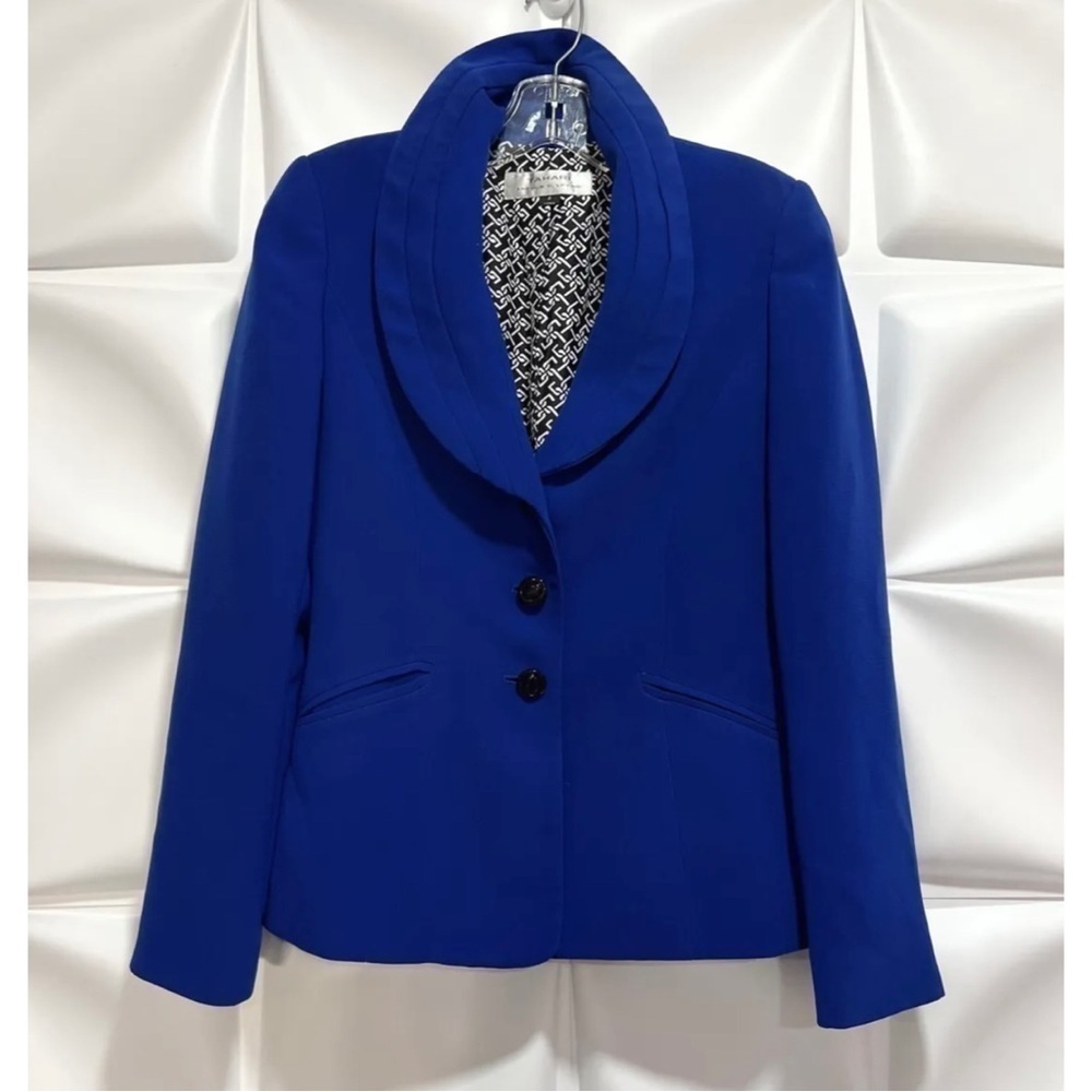 RARE Tahari Arthur S Levine Sz 2 Blue Blazer Jacket Pleated Shawl Collar
